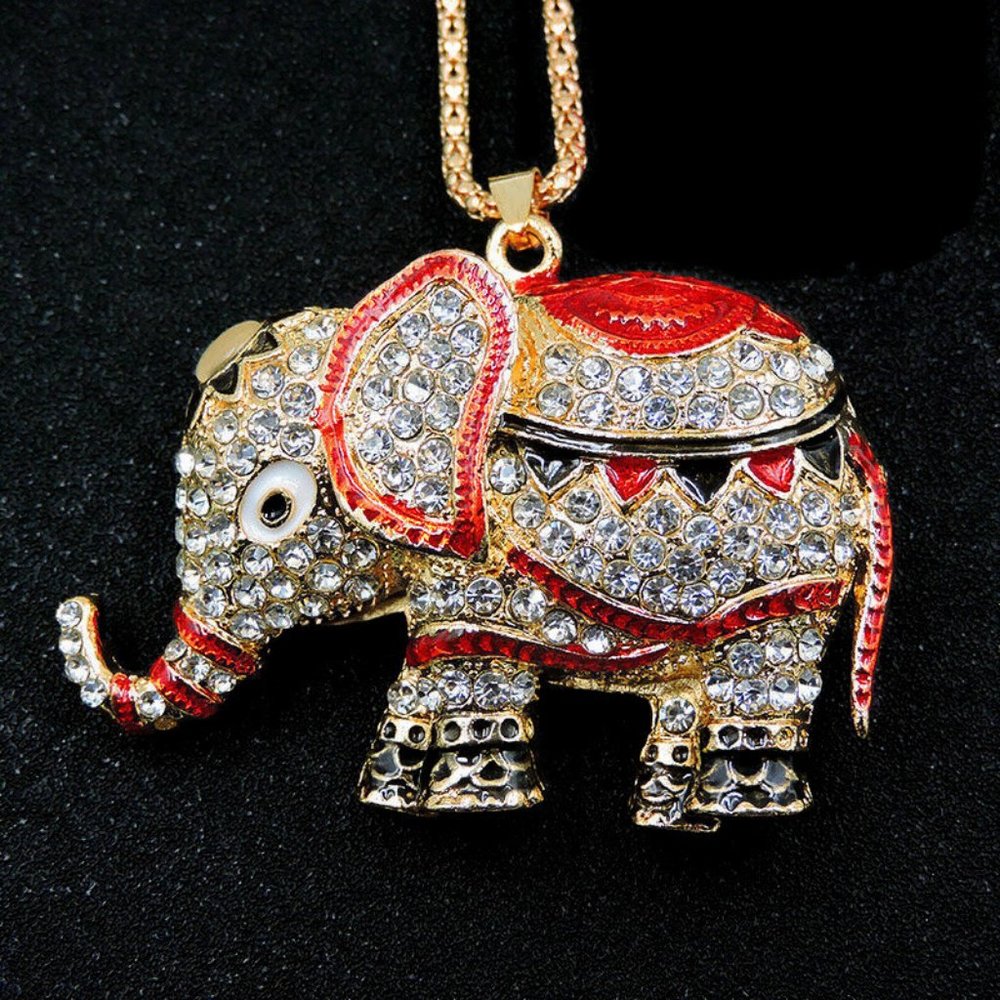 Rhinestone Elephant Red & Black Enamel NWT